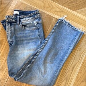 Blue Ankle Cropped Jeans with Faded Effect